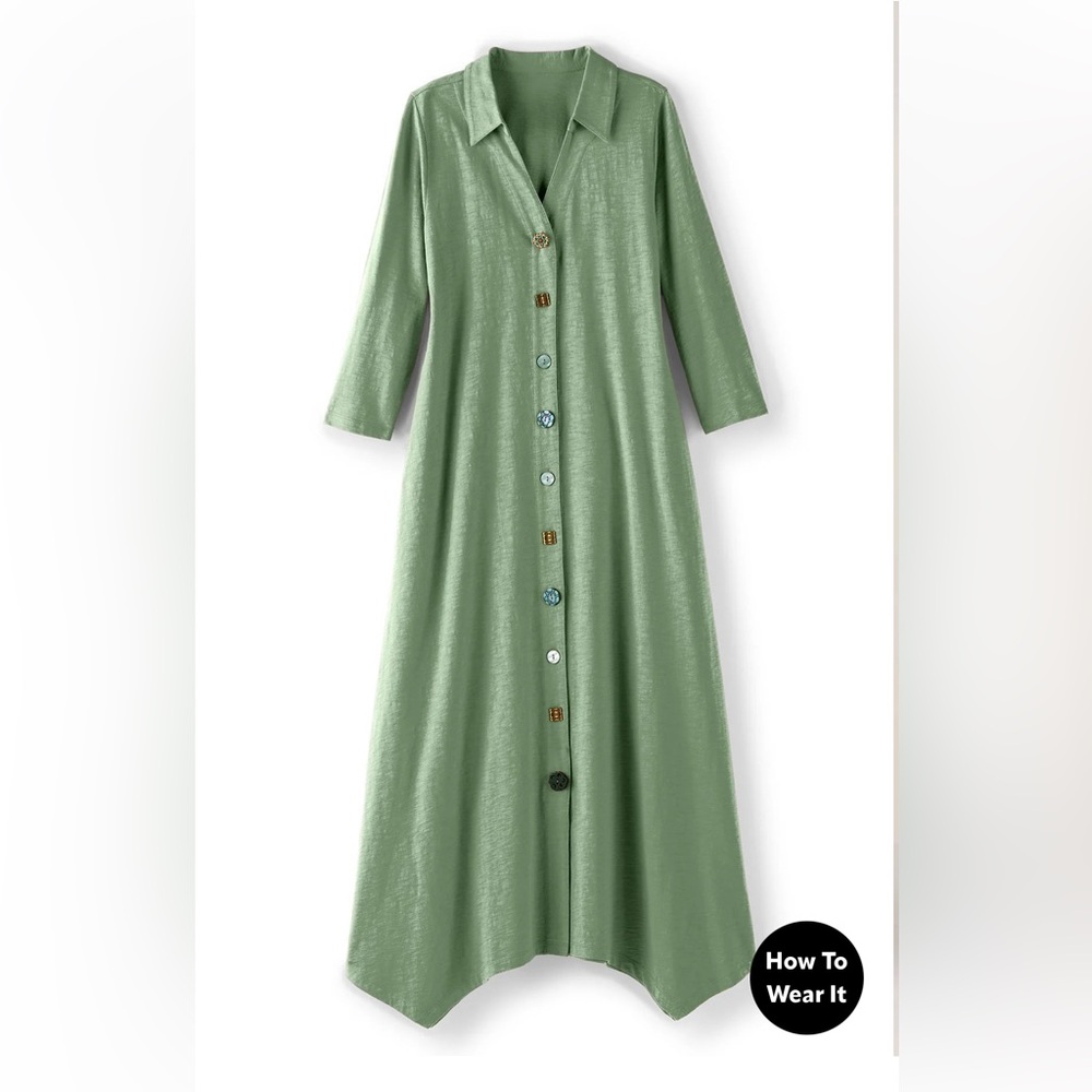 Soft Surroundings Danielle ¾ Sleeve Cotton Maxi Dress Size LP Teacher Office - Picture 4 of 16